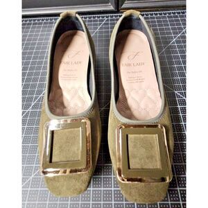 FAIR LADY square toe‎ rubber sole slip on Suede upper GREEN US 5.5/6